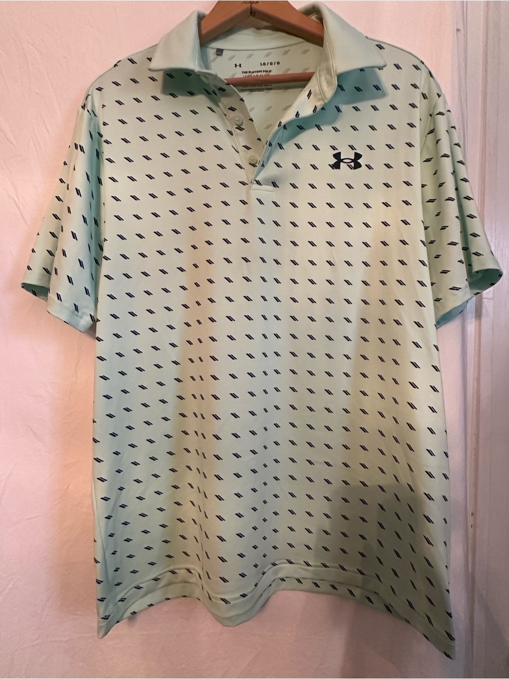 LG Mint Green Polo with Navy Micro Pattern